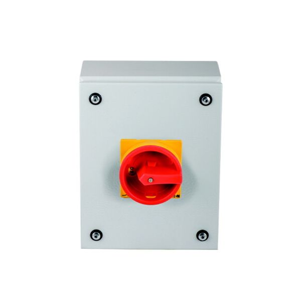 P3-63/SE3/SVB/HI11 Main switch, P3, 63 A, surface mounting, 3 pole, 1 N/O, 1 N/C, Emergency switching off function, With red rotary handle and yellow locking ring, Locka image 2