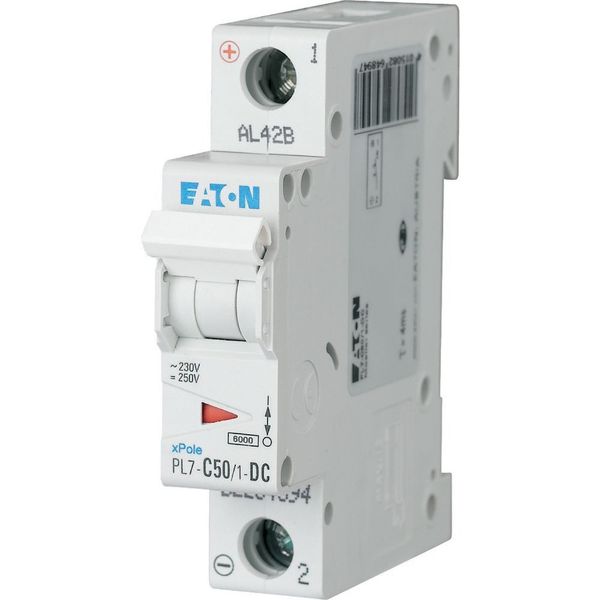 PL7-C50/1-DC Miniature circuit breaker (MCB), 50 A, 1p, characteristic: C, DC image 1