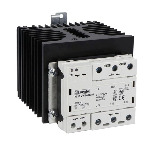 Solid state relay complete with heatsink, three-phase (3 controlled), 48A, 24…255VAC/DC, screw terminals image 1