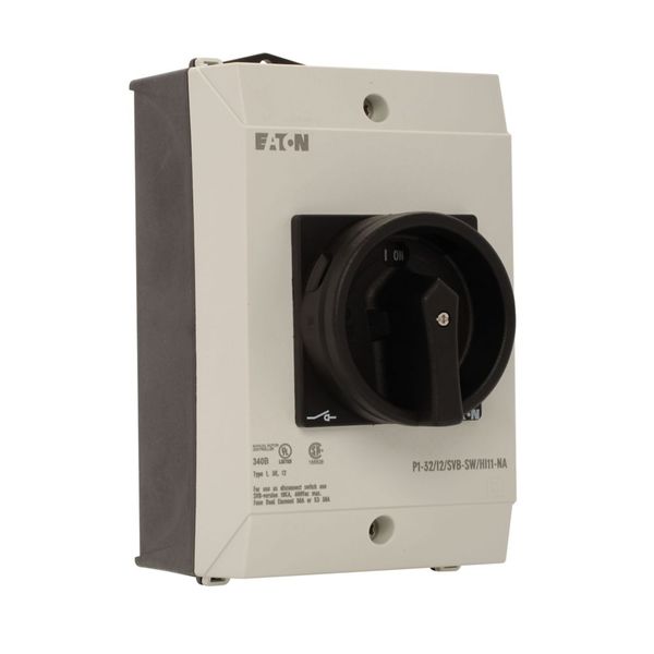 P1-32/I2/SVB-SW/HI11-NA Main switch, P1, 32 A, surface mounting, 3 pole, 1 N/O, 1 N/C, STOP function, With black rotary handle and locking ring, UL/CSA image 15