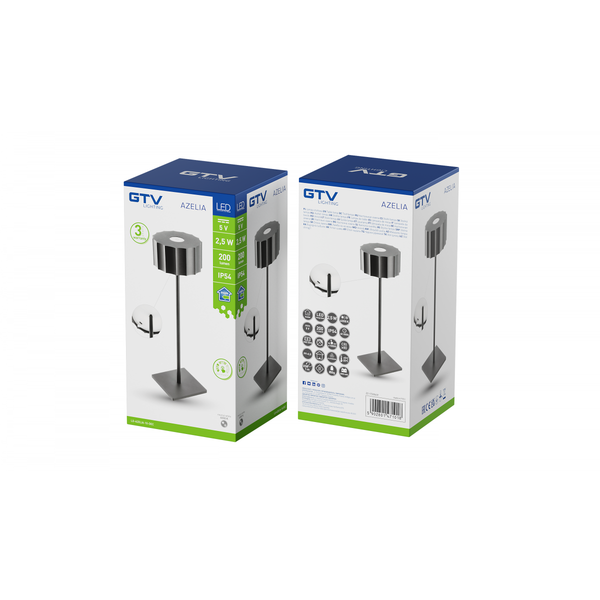 LED rechargeable table lamp AZELIA, 2.5 W, 200 lm, 5 V, 4000 K, 4000 mAh, dimmable, black image 2