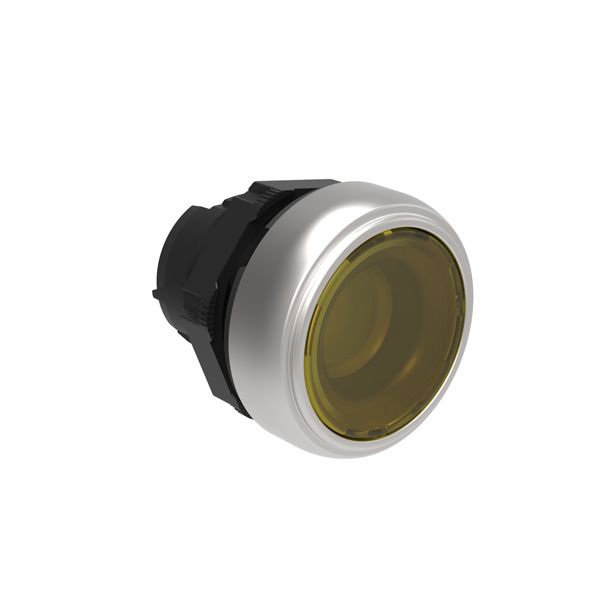 Illuminated Push-Push button actuator Ø22mm Platinum series chromed plastic, flush. Push ON-Push OFF, yellow image 1
