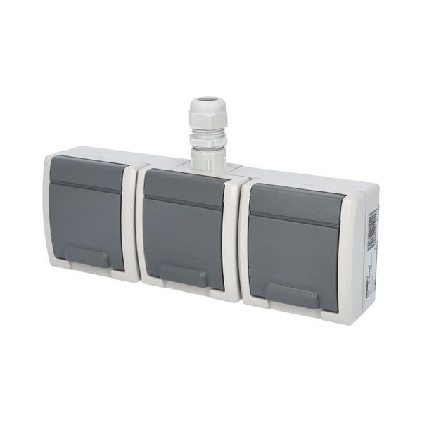 ATLAS 3-fold horizontal socket with M20 outlet IP65 gray image 2