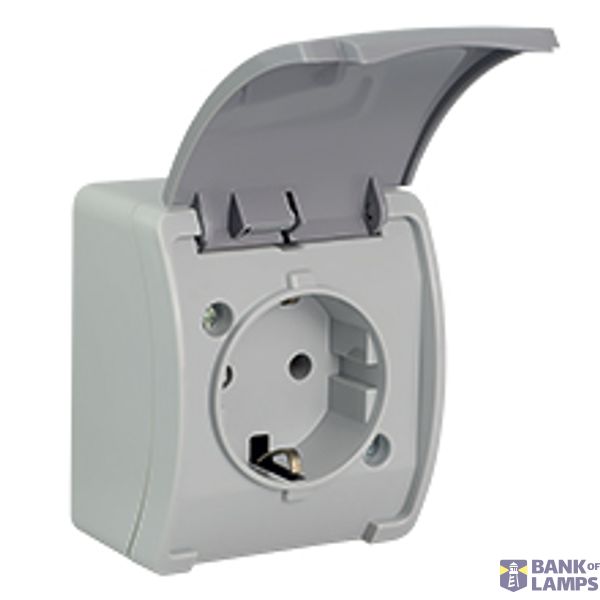 VG-1 Koala Single Socket 2P+Z SCHUKO surface mounted IP44 gray with graphite flap VG 181-08 image 1