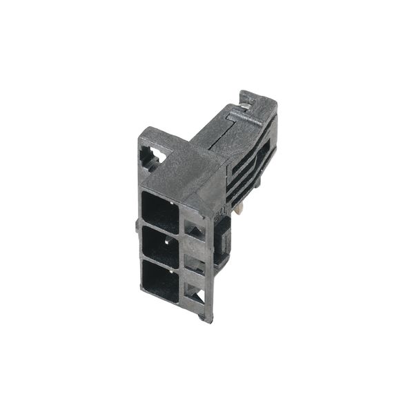 PCB plug-in connector, Connection element, right, male header, open side, THT/THR solder connection, 5.00 mm, Number of poles: 3, 90°, Solder pin length (l): 1.5 mm, tinned, black, Tape image 1