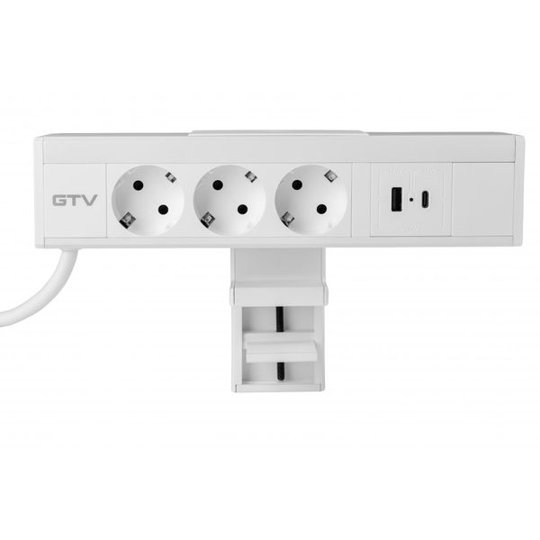 Nico furniture socket, 3 x Schuko socket, USB A+C, 1.5m cable, white with mounting image 1