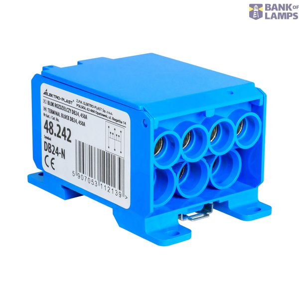Distribution Block DB24-N, (blue), 450A, insert: Tinned Brass (MO58) CuZn40Pb2 image 1