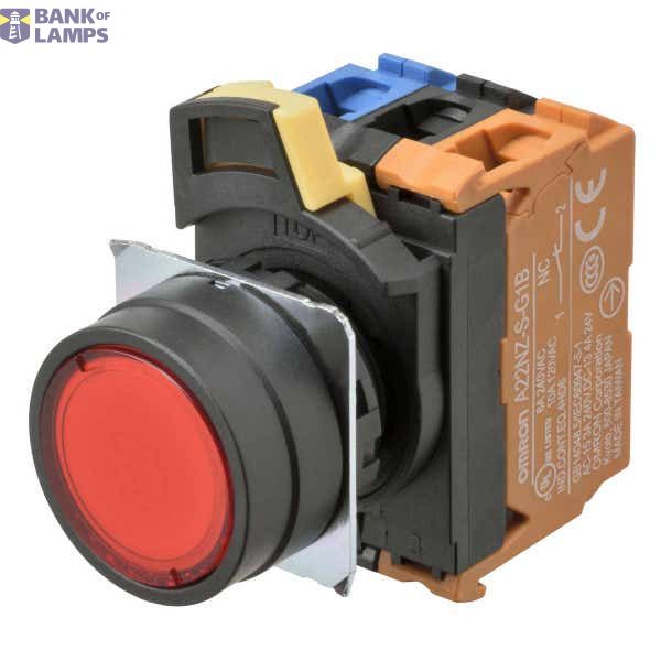 Pushbutton A22NN 22 dia., bezel plastic, flat, momentary, cap color transparent red, 1NO1NC, non-lighted A2210057M image 1
