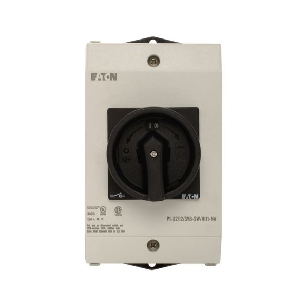 P1-32/I2/SVB-SW/HI11-NA Main switch, P1, 32 A, surface mounting, 3 pole, 1 N/O, 1 N/C, STOP function, With black rotary handle and locking ring, UL/CSA image 3