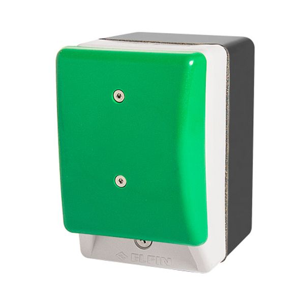 Palm switch, momentary, green mushroom button, with enclosure image 1