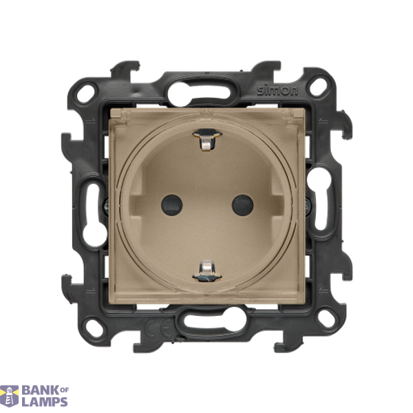 Single socket outlet with Schuko earthing for IP44 without seal frame, with shutters, (module), Simon 24, IP44, champagne matt, Flap color: Transparent image 1
