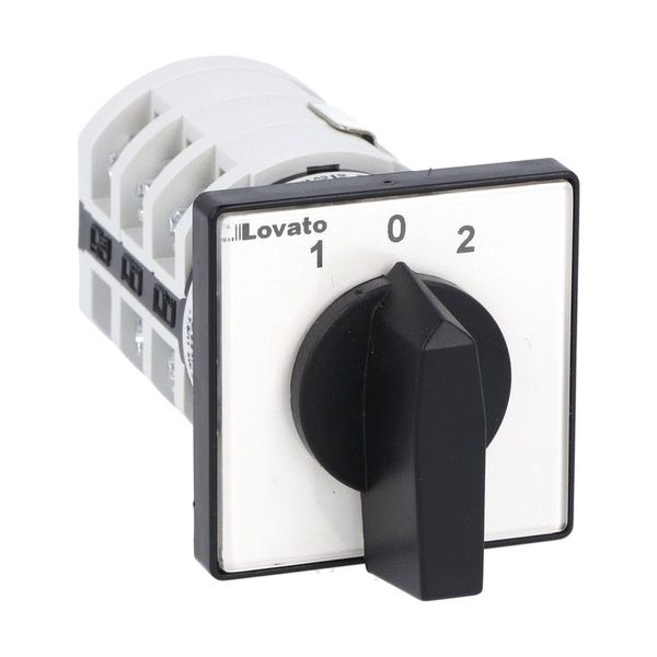 Rotary cam switch 7GN series, 3-phase motor reversing switch with spring return 25A, for front mounting with black handle, front plate 48X48mm image 1