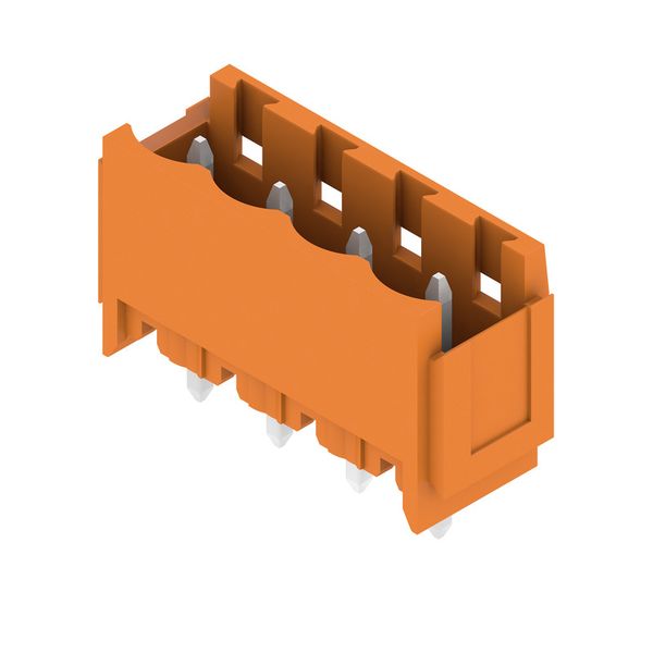 PCB plug-in connector, male header, Dovetails for fixing blocks, THT solder connection, 5.08 mm, Number of poles: 4, 180°, Solder pin length (l): 3.2 mm, tinned, orange, Box image 1