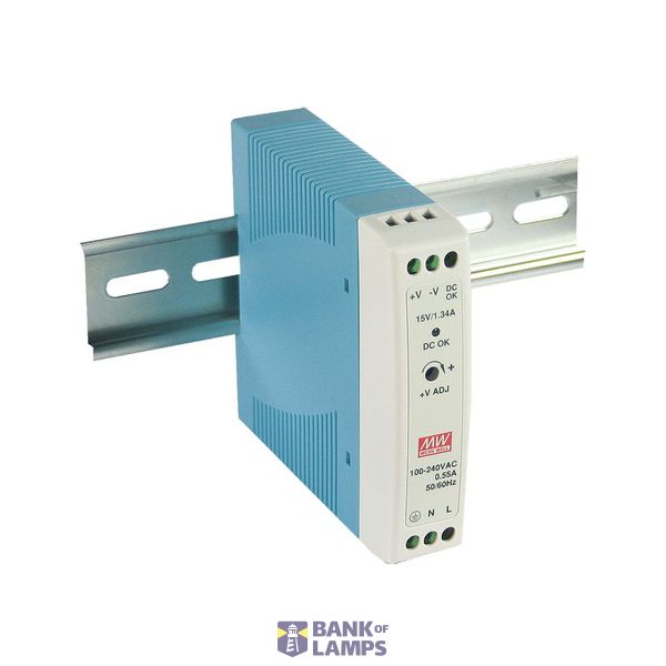 MDR-20-15 DIN rail power supply, 20W, 15V, 1.34A, MEAN WELL image 1