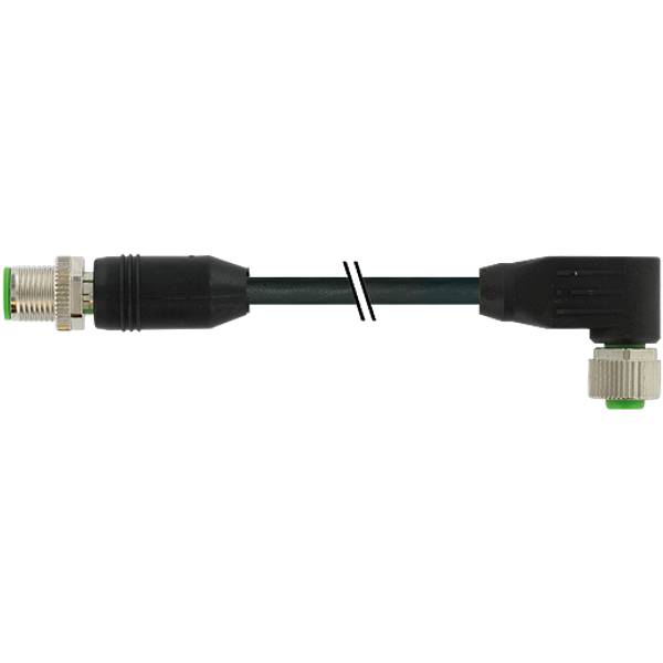 M12 male 0°/M12 fem. 90° A-cod. PUR 5x0.34 shielded bk+drag-ch 40m image 1
