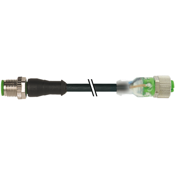 M12 male 0° / M12 female 0° A-cod. LED PUR 3x0.34 bk 1m image 1
