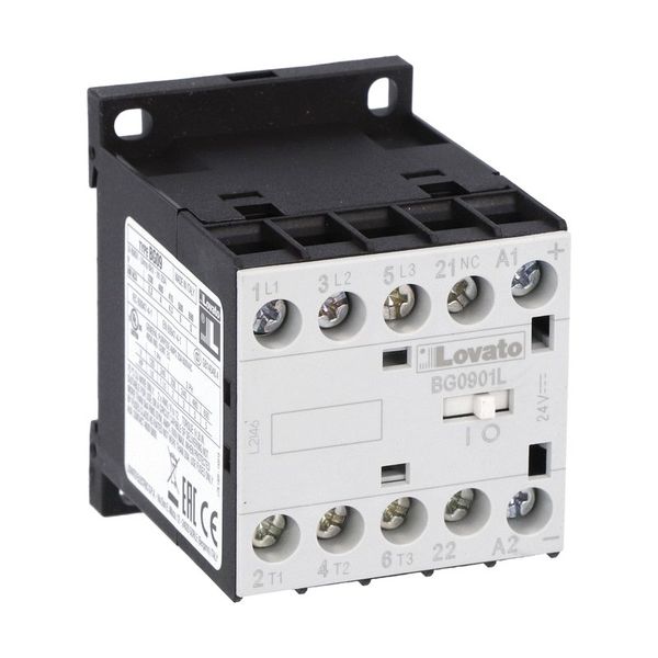 Three-pole contactor, IEC operating current Ie (AC3) = 9A, DC coil low consumption, 24VDC, 1NC auxiliary contact image 1