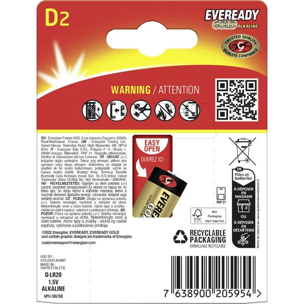 EVEREADY Gold Alkaline LR20 D BL2 image 1