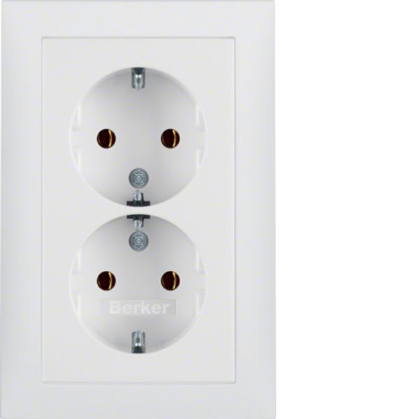 Double socket, SCHUKO with frame, 16 A, 250 V~, screwless. clamps, Berker S.1, white, mat image 1