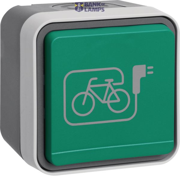 Earthed socket with bicycle charging symbol text field + housing, W.1 grey image 1