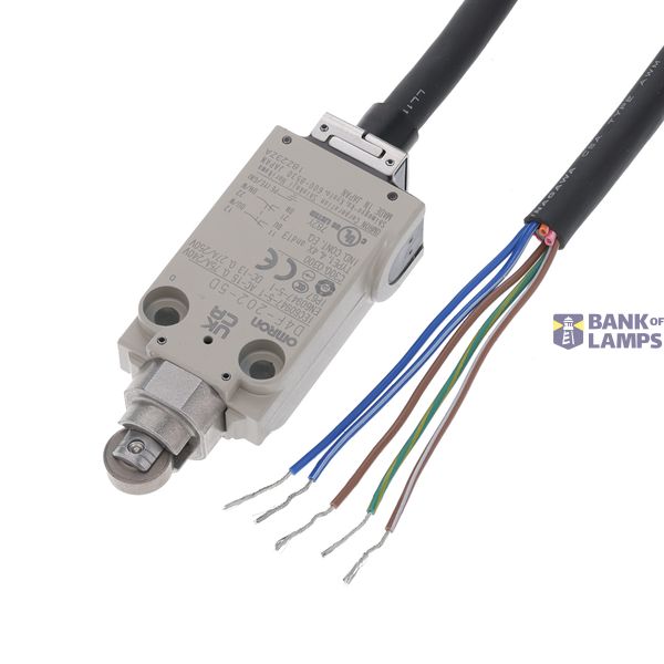 Small Safety Limit Switch, 2NC slow-action, roller plunger, 1 m cable, vertical cable exit D4F 0014D image 1