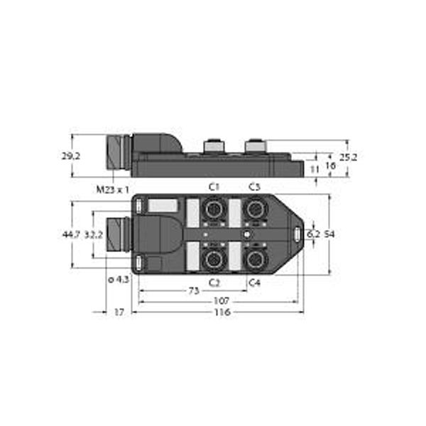 Passive Actuator/Sensor Box, M12 × 1 4-port, with M23 Connector for Supply Cable   TB-4M12-4P2-CS12H image 1