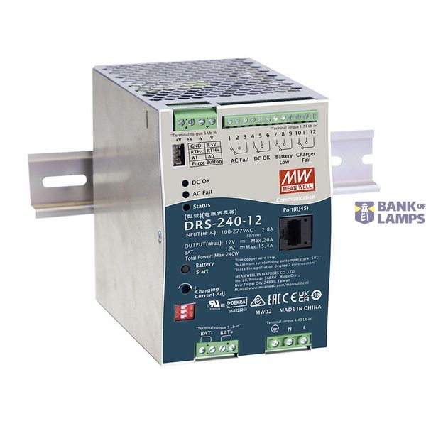 Mean Well DRS-240-12 DIN rail power supply (DIN rail) 12 V 20 A 240 W Number of outputs: 1 x Contents 1 piece. image 1