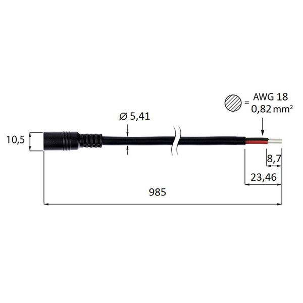 Power connector socket, free end (AWG 18/0.82 mm2), max. 10A, length 1m image 1