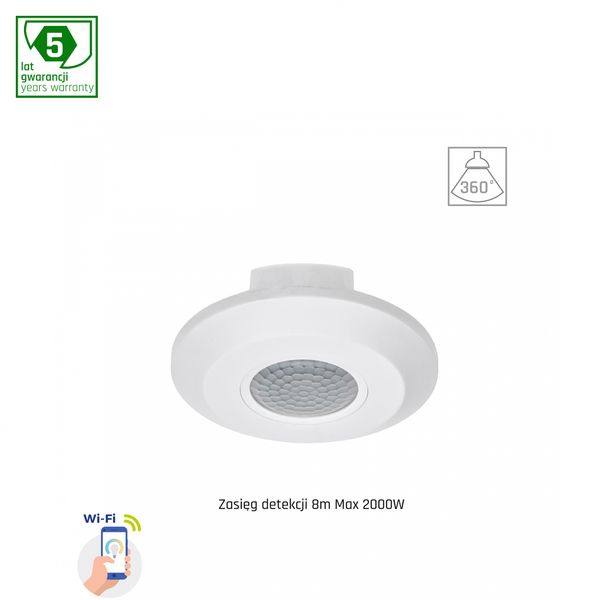PIR SENSOR 360DEG 2KW 8M 1-10V SURFACE IP20 230V WI-FI/BT SPECTRUM SMART image 1