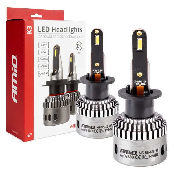 LED Headlights K3 Series H1 12V 6000K canbus AMIO-03680 image 1