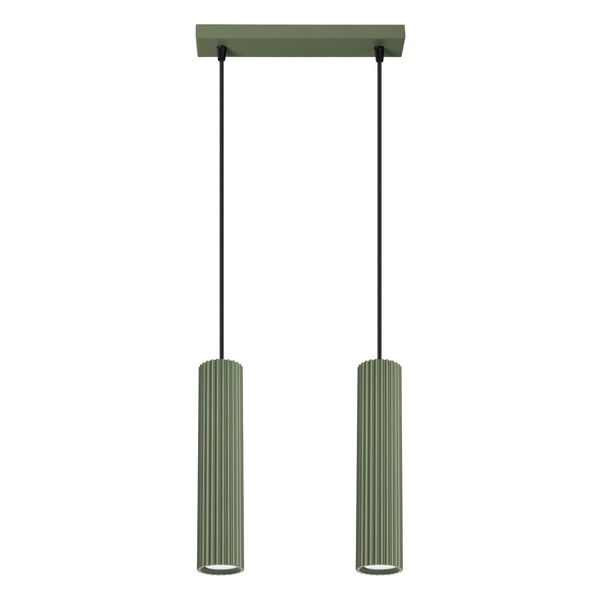 HANGING LAMP WITH TWO HANGS AND GREEN GROOVED LAMPSHADES, CARBON SERIES image 1