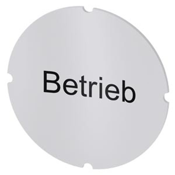 Inscription plate for illuminated pushbutton, round, milky, labeling: Betrieb image 1
