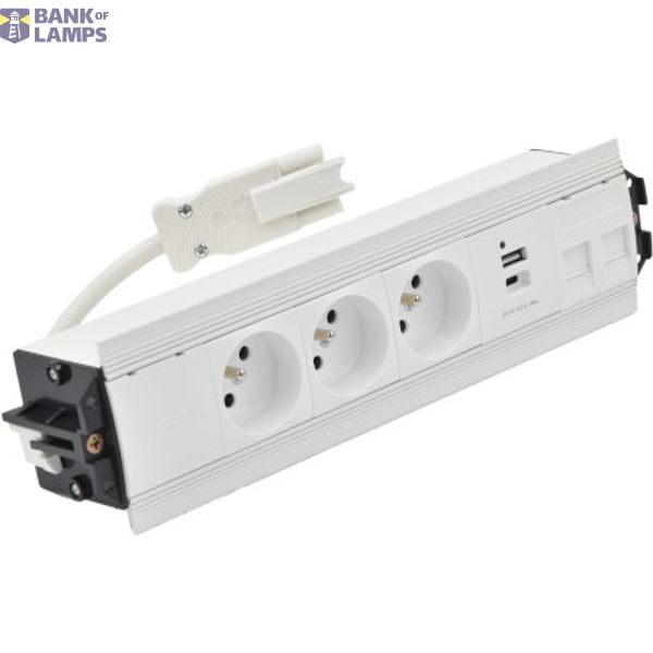 Indesk 3x250V typ E sockets + USB A+C charger + 2xRJ45 plate with Keystone mounting; Wieland quick connector; white image 1