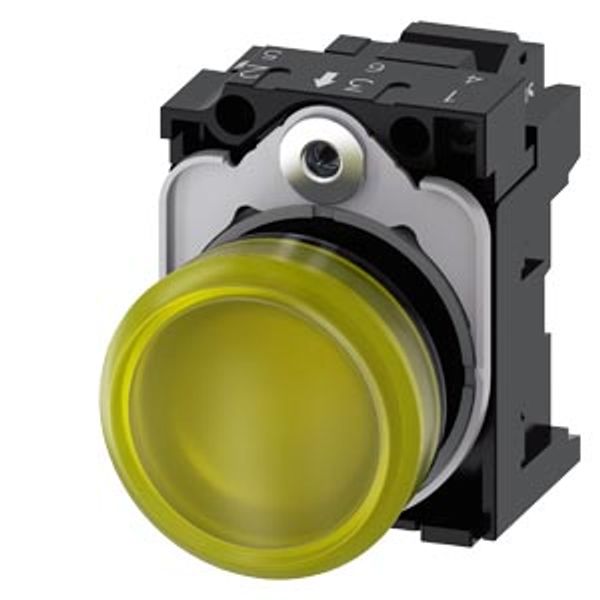 Indicator light, 22 mm, round, plastic, yellow, lens, smooth, 230 V AC image 1