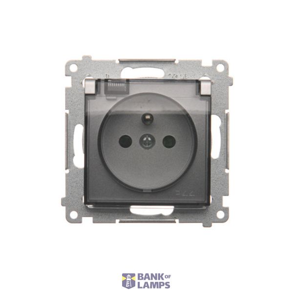 IP44 single socket outlet without frame seal - transparent flap, (module), 16A, 250V, Screw, Silver matt, metalic image 1