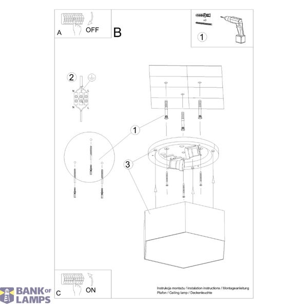 CEILING LAMP SUNDE 13 BLACK E27 2X60W IP20 image 6