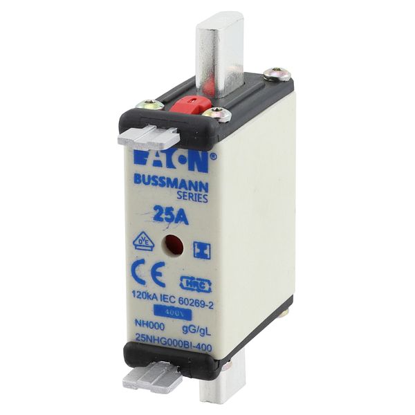 Fuse-link, LV, 25 A, AC 400 V, NH000, gL/gG, IEC, dual indicator, insulated gripping lugs image 11