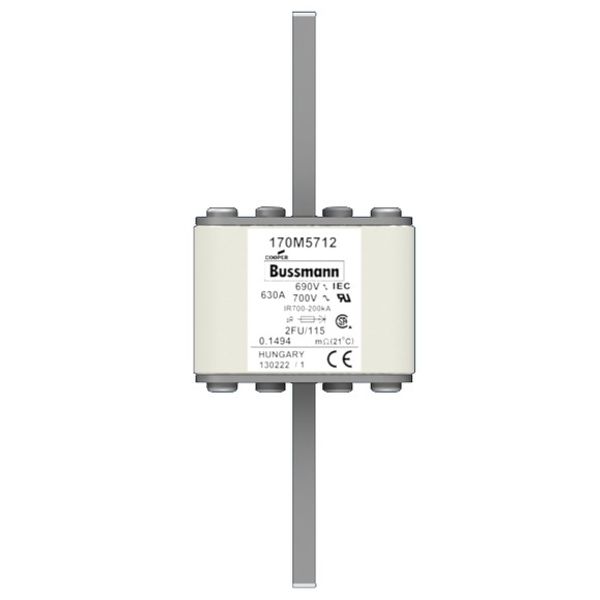 Fuse-link, high speed, 1100 A, AC 600 V, size 2, 61 x 77 x 135 mm, aR, IEC, UL, no indicator, 115 mm centres image 1