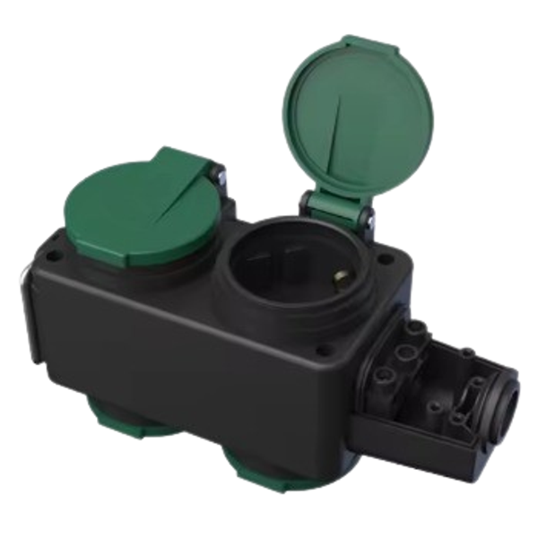 4-Way Rubber Socket Adapter, 16A 250V, 3500W, with Safety Shutters & Hook image 1