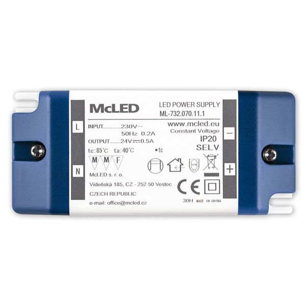 Power supply 12W, DC24V/0.5A, IP20, plastic design with terminal block image 1