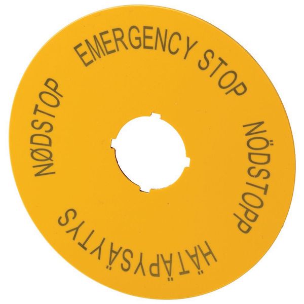 M22-XAK14 Label, emergency stop, D=90mm, yellow, EN, SV, FI, DA image 3
