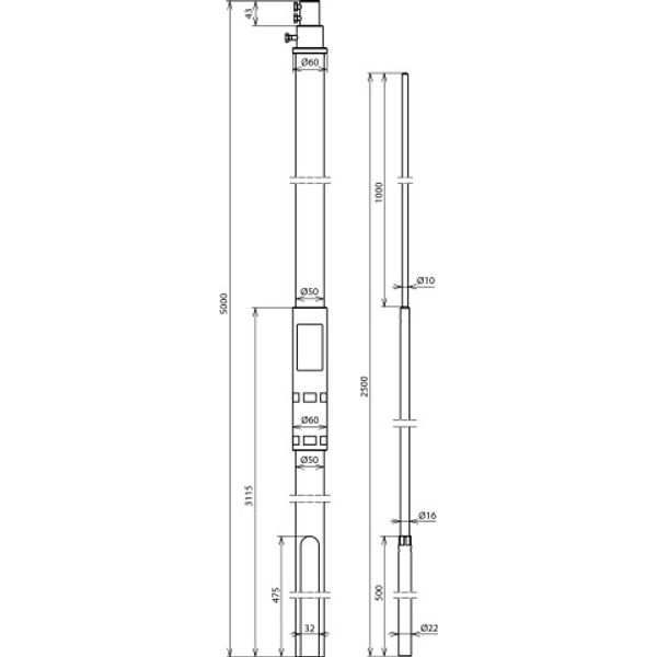Supp.tube D 50mm L 5000mm GRP/StSt, air- term.rod D 22/16/10mm L 2.5m, image 2