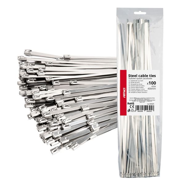 Stainless steel metal clamps 4.6x400mm 100 pcs. AMIO-04325 image 1