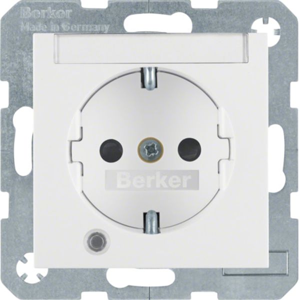 Schuko socket with LED and label holder S.1/B.3/B.7 polar white, glossy image 1
