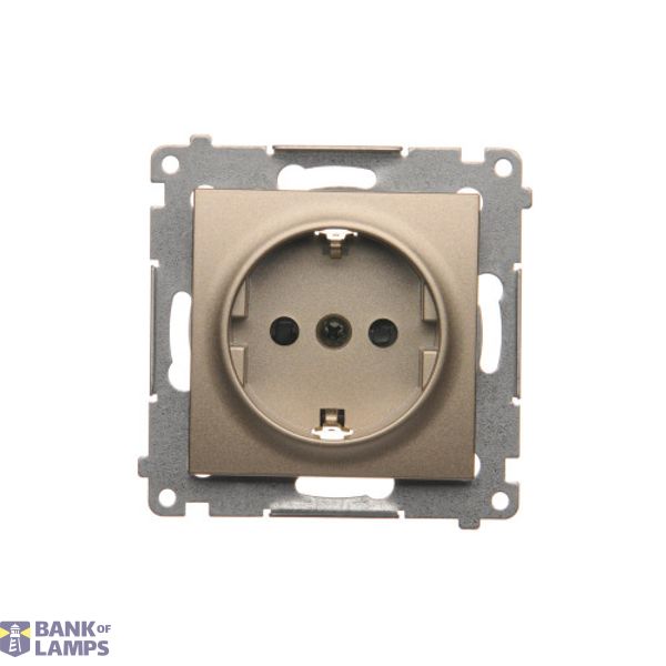 Single socket outlet with Schuko earthing, with shutters, (module), 16A, 250V, Screw, Gold matt, metalic image 1