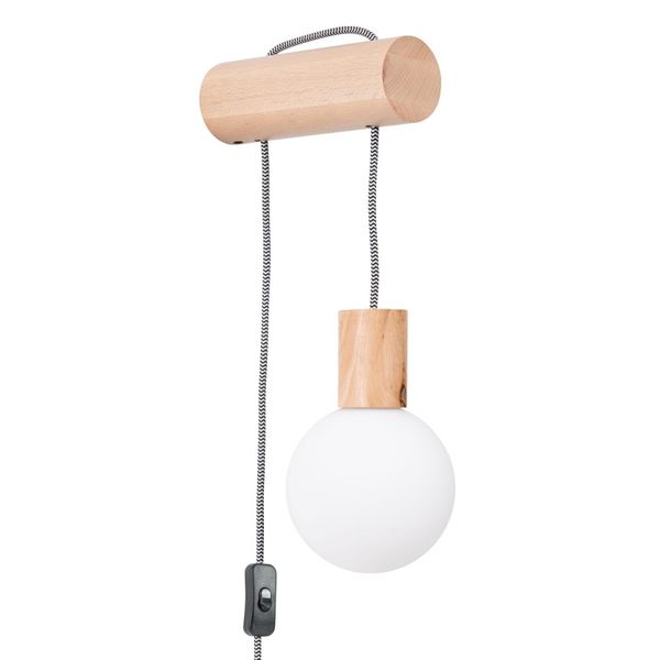WALL LAMP WITH SWITCH ON CABLE GLASS LAMP SHADE WOODEN ELEMENTS ON G9 image 1