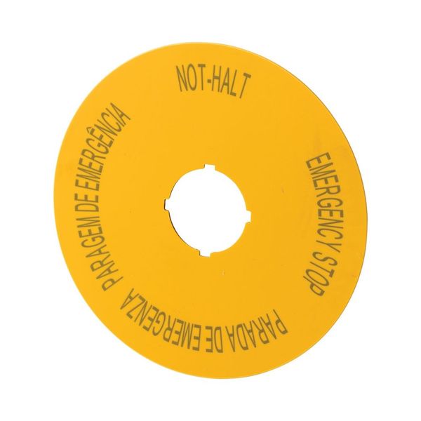 M22-XAK12 Label, emergency stop, D=90mm, yellow, DE, EN, ES, PT image 3