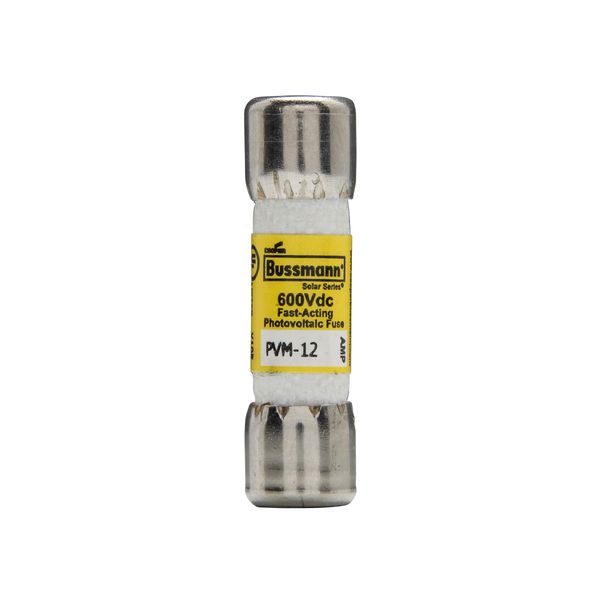 Midget Fuse, Photovoltaic, 600 Vdc, 50 kAIC interrupt rating, Fast acting class, Fuse Holder and Block mounting, Ferrule end X ferrule end connection, 12A current rating, 50 kA DC breaking capacity, .41 in diameter image 2