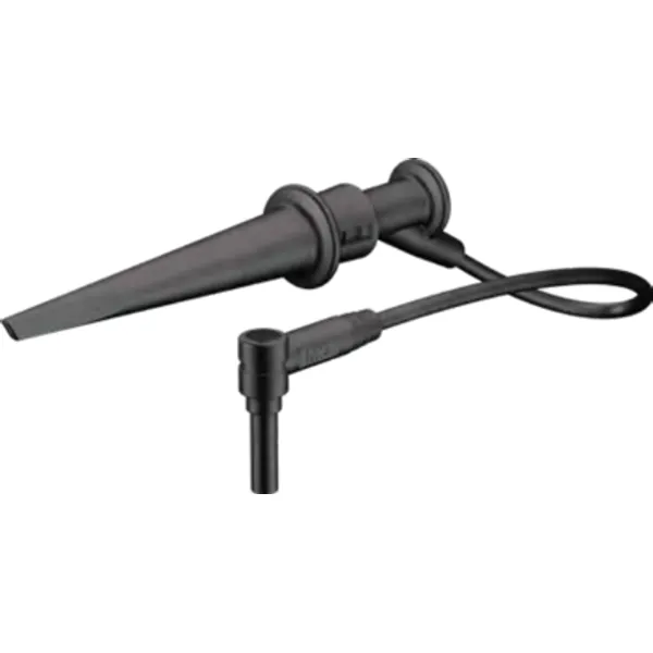 Measuring lead with (hook clamp) to (2 mm plug, angled), 0.15 m, black, silicone, 0.5 mm², CAT III, CAT IV, 68.9519-01521 image 1