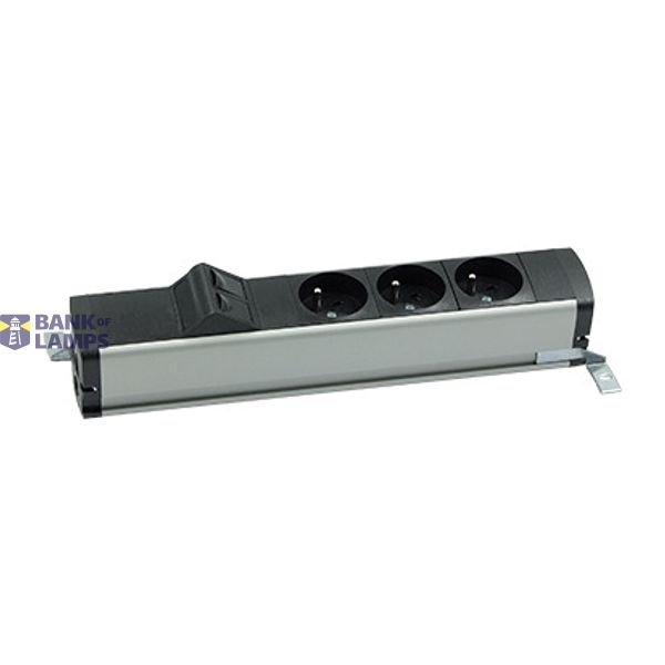 Standard power strip set: 3x250V type E + 2xRJ45 plate with Keystone mounting, screw, aluminum black image 1